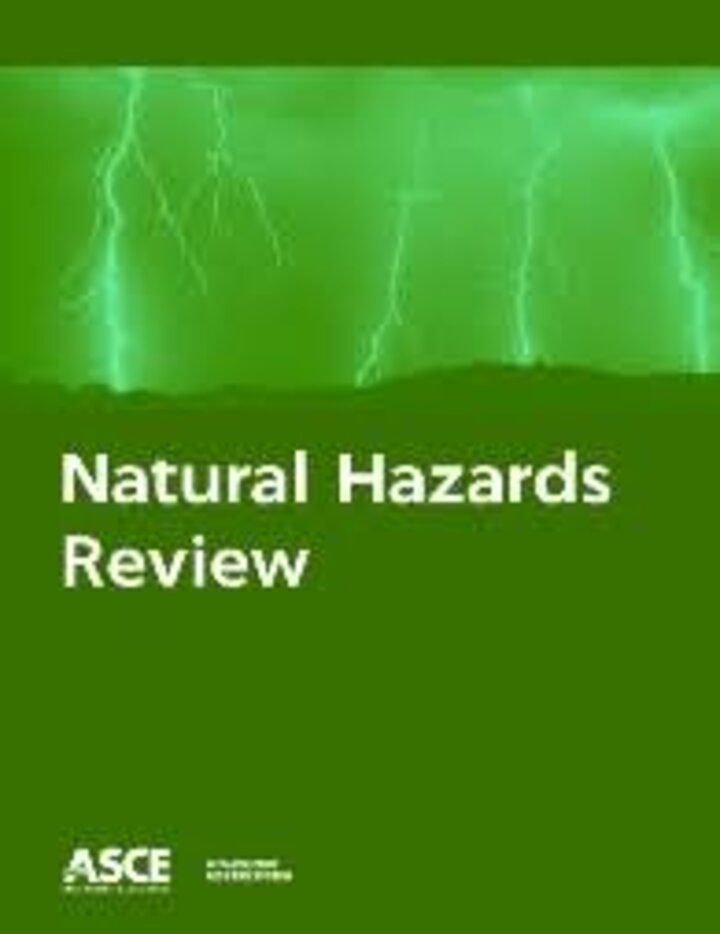 Green cover with lightning bolts and text "Natural Hazards Review" and "ASCE" logo at the bottom.